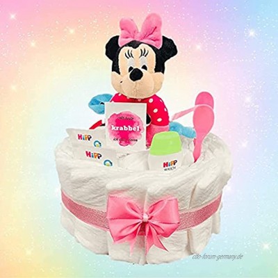 Windeltortenfee.de® Windeltorte Mädchen Minnie Maus Rassel in rosa Geschenk zur Geburt | Taufgeschenk | Geschenk zur Babyparty Basis Neu