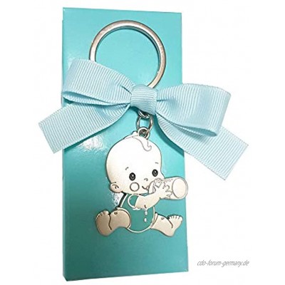 25 Stück Schlüsselanhänger Baby Body Blau mit Flasche personalisierbar mit Diamantgravur Geschenk für Taufe und Babyparty