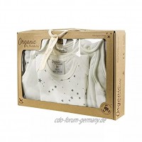 Puckdaddy Organic Schlafset Lia mit Sterne Muster in Weiß Grau – Baby Geschenk-Set zur Geburt 100% Baumwolle hochwertig & pflegeleicht