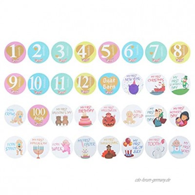 Toyvian 32 Stücke Baby Meilenstein Aufkleber 12 Monatliche Selbstklebende Aufkleber Foto Bild Requisiten für Neugeborene Junge Mädchen Geschenk