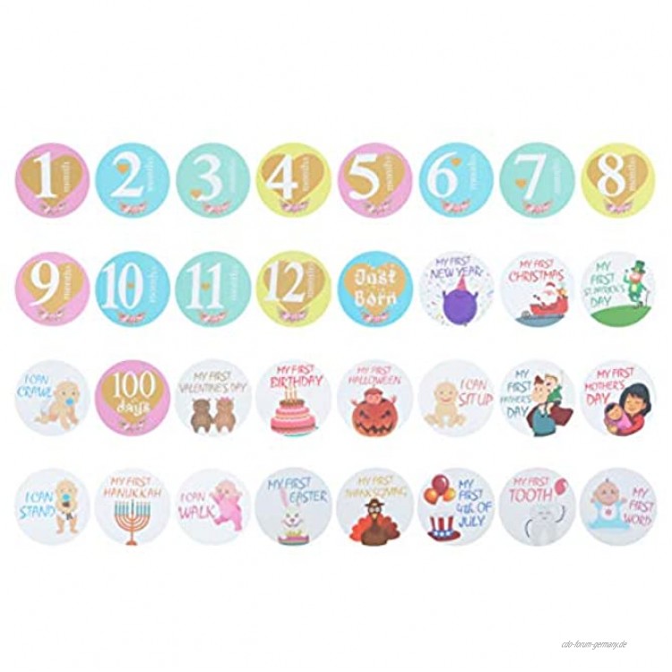 Toyvian 32 Stücke Baby Meilenstein Aufkleber 12 Monatliche Selbstklebende Aufkleber Foto Bild Requisiten für Neugeborene Junge Mädchen Geschenk