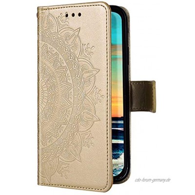 Uposao Kompatibel mit Samsung Galaxy A21S Handyhülle Leder Hülle 3D Mandala Blume Muster Brieftasche Klapphülle Flip Case Schutzhülle Ständer PU Ledertasche Magnet Kartenfach,Gold