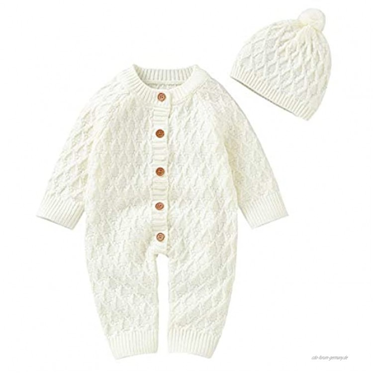 Yumech Neugeborenen Baby Stricken Overall mit Passenden Hut Langarm Body Casual Pullover Winter Warme Outfit Kleidung für 0-18M Infant Mädchen Jungen