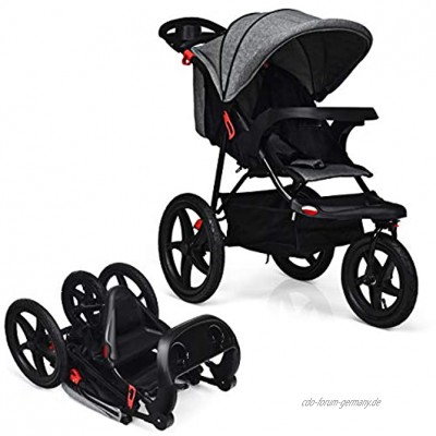 GOPLUS Kinderwagen Buggy mit Liegefunktion Baby-Stroller mit 5-Punkt-Gurt Zusammenklappbarer Kinderwagen mit Verstellbarer Rückenlehne Stoßfest Nutzbar ab der Geburt bis 15 kg Grau
