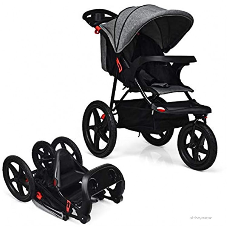 GOPLUS Kinderwagen Buggy mit Liegefunktion Baby-Stroller mit 5-Punkt-Gurt Zusammenklappbarer Kinderwagen mit Verstellbarer Rückenlehne Stoßfest Nutzbar ab der Geburt bis 15 kg Grau