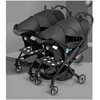 QIFFIY Kinderwagen Twin Baby-Kinderwagen Leichter Klappdrache und Phoenix-Baby sitzen und lügen abnehmbare doppelte Baby-Kinderwagen Sportwagen Buggy Color : Black+Black Handle with Black Rod