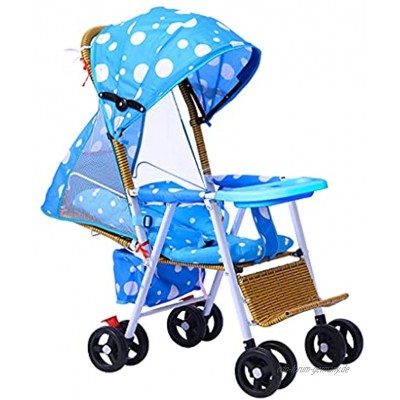 XIAOLI Baby-Kinderwagen Bambus-Rattan-Kinderwagen Sommer-Kinderwagen Rattan-Buggy Bambus-Weidenstuhl Baby kann sitzen und falten Farbe: Blau Größe: B