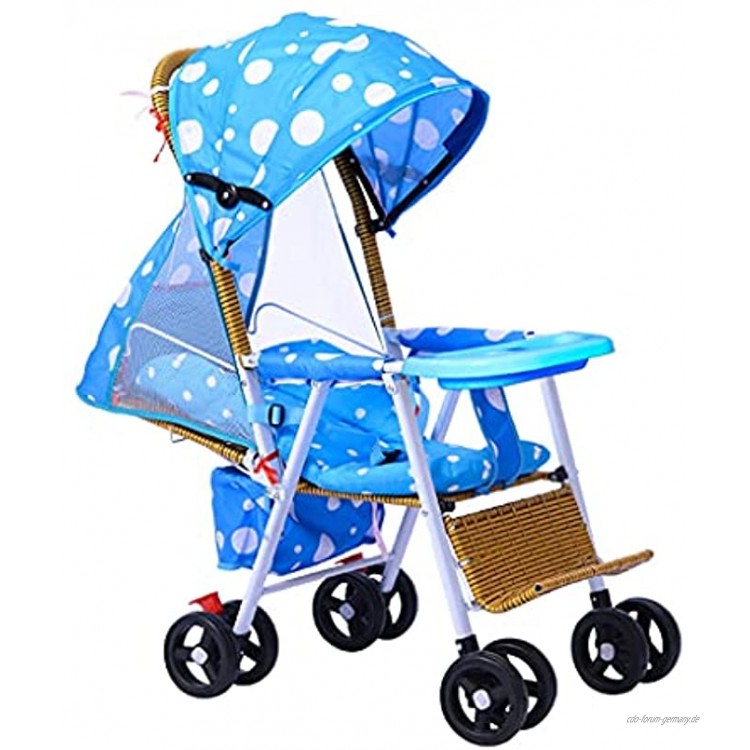 XIAOLI Baby-Kinderwagen Bambus-Rattan-Kinderwagen Sommer-Kinderwagen Rattan-Buggy Bambus-Weidenstuhl Baby kann sitzen und falten Farbe: Blau Größe: B