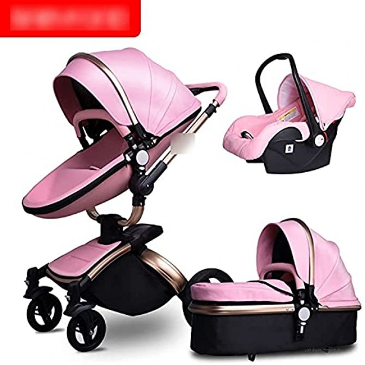 Hohe Landschaft Kinderwagen Lederwagen Luxus 3 in 1 Baby Kinderwagen Zwei Way Kinderwagen Neugeborenen Pram Senden Farbe : 3 in 1 G Pink