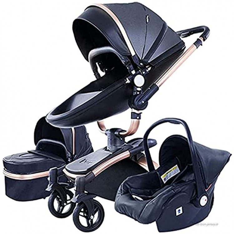 Baby-Kinderwagen Neugeborenenwagen-Säugling mit verstellbarer Sitzhöhenwinkel- und Vier-Rad-Stoßdämpfung reversible hohe Landschafts- und Fashional-Kinderwagen Color : Black Size : 3 in 1