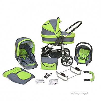 Kombi Kinderwagen Premium 3 in 1 Kombikinderwagen Buggy graphit-saftiges grün