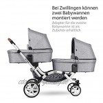 ABC Design Geschwisterkinderwagen Zoom – Zwillings- und Geschwisterwagen für Neugeborene & Babys – 2 Kinder inkl. 2x Buggy Sportsitz – Radfederung – Farbe: graphite grey