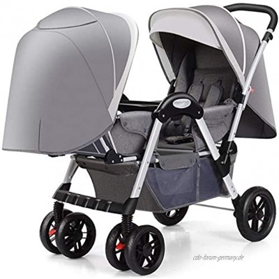 Foldable Pram Baby Bath Buggy Stroller Baby Twin Pram Double Pushchair for Twins Or Siblings Folding Pram with Large Basket,Grey