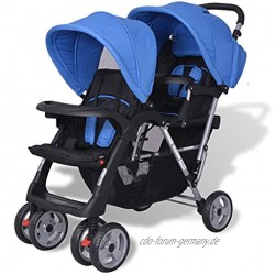 yorten Geschwister Zwillings Kinderwagen aus Stahl und Oxfordgewebe mit Regenschutzhaube für Babys und Kleinkinder Blau und Schwarz 118 x 41 x 108 cm