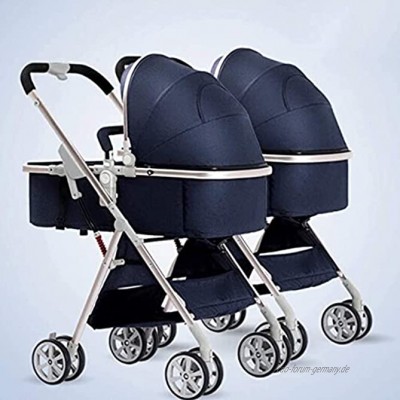 Zwillings-Baby-Kinderwagen kann sitzen und abnehmbarer klappbarer Doppel-Kinderwagen mit hohem Querformat Marineblau