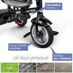 besrey Dreirad 7-in-1 Kinder Fahrrad mit 360° Drehsitz + Luftkammerrad + Liegefunktion ab 9 Monate bis 6 Jahre + Regenschutz Grau