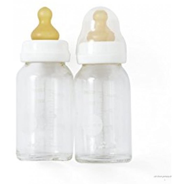Hoffihearts Hevea Babyfläschchen aus Glas 120 ml mit Naturkautschuk-Sauger 2er Set