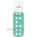 Lifefactory Baby Glas-Trinkflasche mit Sauger Größe 2 3-6 Monate für Neugeborene BPA-frei Naturnah Silikon-Schutzhülle Borosilikatglas spülmaschinenfest 250ml Türkis