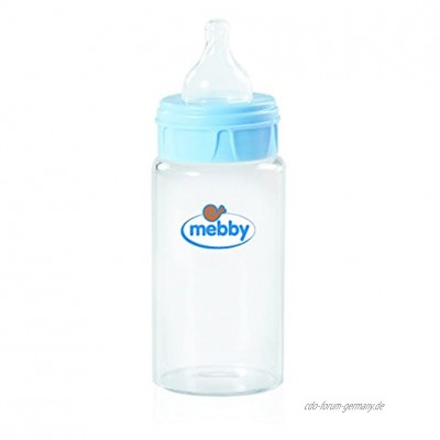 Mebby 92639 Babyflasche aus Glas mit Anti-Kolik-Ventil und Sauger aus Silikon 270 ml blau