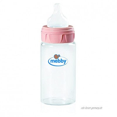 Mebby 92643 Babyflasche aus Glas mit Anti-Kolik-Ventil und Sauger aus Silikon 270 ml rosa