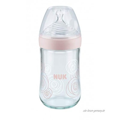 NUK Nature Sense Babyflasche aus Glas 0-6 Monate brustähnlicher Silikon-Trinksauger 240 ml rosa