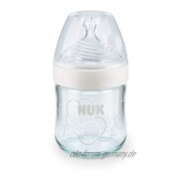 NUK Nature Sense Glas-Babyflasche mit brustähnlichem Silikon-Trinksauger Größe S 120ml 1 Stück weiß