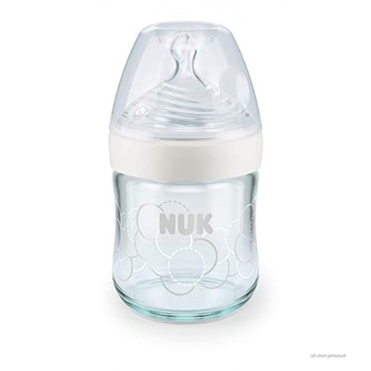 NUK Nature Sense Glas-Babyflasche mit brustähnlichem Silikon-Trinksauger Größe S 120ml 1 Stück weiß