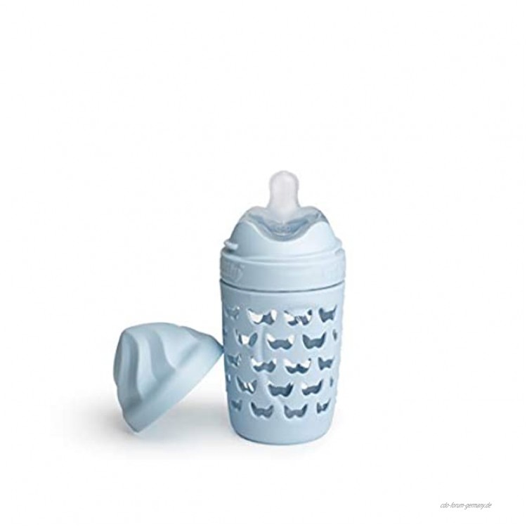 Öko Babyflasche von Herobility | Auslaufsicher & Weicher Anti Kolik Sauger | ab 6 Monate | BPA-frei | 220ml Blau