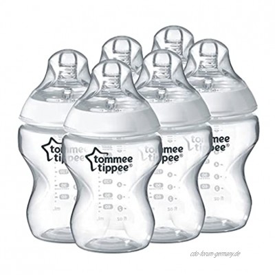 Tommee Tippee Closer to Nature Babyflaschen brustähnlicher Sauger mit Anti-Kolik-Ventil 260ml 6er-Pack Klar
