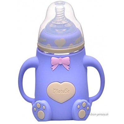 Tubayia 240ml Glas Babyflaschen Baby Trinkflasche mit Silikon Trinksauger für Neugeborene ab 3 Monate Blau