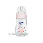 Clearfee | Wee Baby Neugeborene Babyflasche Set | Power Girl Pink | 2x 250ml + 2x 150ml + 2x Handgriffe | + 0-6 Monate | Trinkflasche Milchflasche | BPA Frei