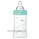 Dodie Anti-Kolik-Flasche für Initiation + Glas Vogelgrün 270 ml 0 – 6 Monate runder Schnuller Durchflussmenge 2