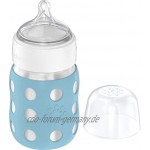 Lifefactory Edelstahl Baby-Weithalsflasche 235ml Thermo-Funktion BPA-frei inkl. Silikonsauger 2 3-6 Monate denim