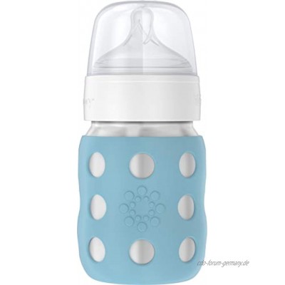 Lifefactory Edelstahl Baby-Weithalsflasche 235ml Thermo-Funktion BPA-frei inkl. Silikonsauger 2 3-6 Monate denim