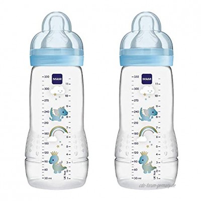MAM Baby-Flasche mit Sauger mit schnellem Durchfluss 330  ml Packung mit 4 Stück blau FB0602B 2er-Pack