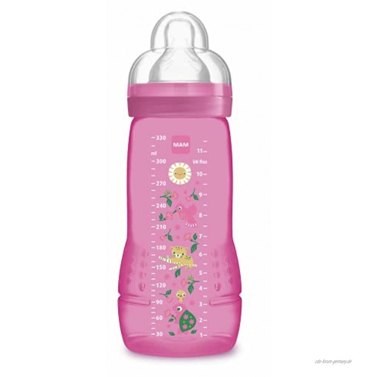 MAM Easy Active 2. Alter Babyflasche 330 ml – 6 Monate – Schnuller X-Durchflussmenge superschnelle Geschwindigkeit – Rosa