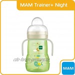 MAM Trainer+ Night Trinklernflasche 220 ml Trinkbecher mit leuchtendem Griff für den Übergang zum Becher Trinklernbecher mit tropffreiem Sauger und Trinkschnabel 4+ Monate Robbe