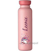 Mein Zwergenland Thermoflasche 500ml Ellipse personalisierbar auslaufsichere Isolierflasche in Nordic Pink mit Name und Einhorn bedruckt bpa-frei