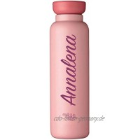 Mein Zwergenland Thermoflasche 500ml Ellipse personalisierbar auslaufsichere Isolierflasche in Nordic Pink mit Name und Pflanze Farn bedruckt bpa-frei