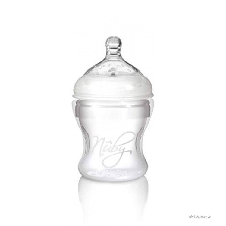 Nuby NT67016 Weithalsflasche aus Silikon 150 ml mit Soft-Flex Flaschensauger aus Silikon ab 1.Tag für Muttermilch Tee Wasser; Grösse: S