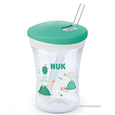NUK Action Cup Trinklernflasche weicher Trinkhalm auslaufsicher 12+ Monate BPA-frei 230ml Schildkröten grün