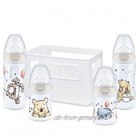 NUK First Choice+ Babyflaschen Starter Set | 0–6 Monate | 4 Flaschen mit Temperature Control Anzeige & Flaschenbox | Anti-KoliK-Ventil | BPA-frei | Disney Winnie Puuh | 5 Stück