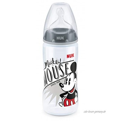 NUK First Choice+ Disney Babyflasche | 6-18 Monate | Temperature Control Anzeige | 300 ml Flasche mit Anti-KoliK-Ventil | BPA-frei | Trinksauger aus Silikon | Mickey Mouse grau
