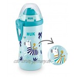 NUK Flexi Cup Trinklernflasche mit weichem Trinkhalm | Chamäleon Effekt | 300ml | 12+ Monate | auslaufsicher | BPA frei | Zebra blau