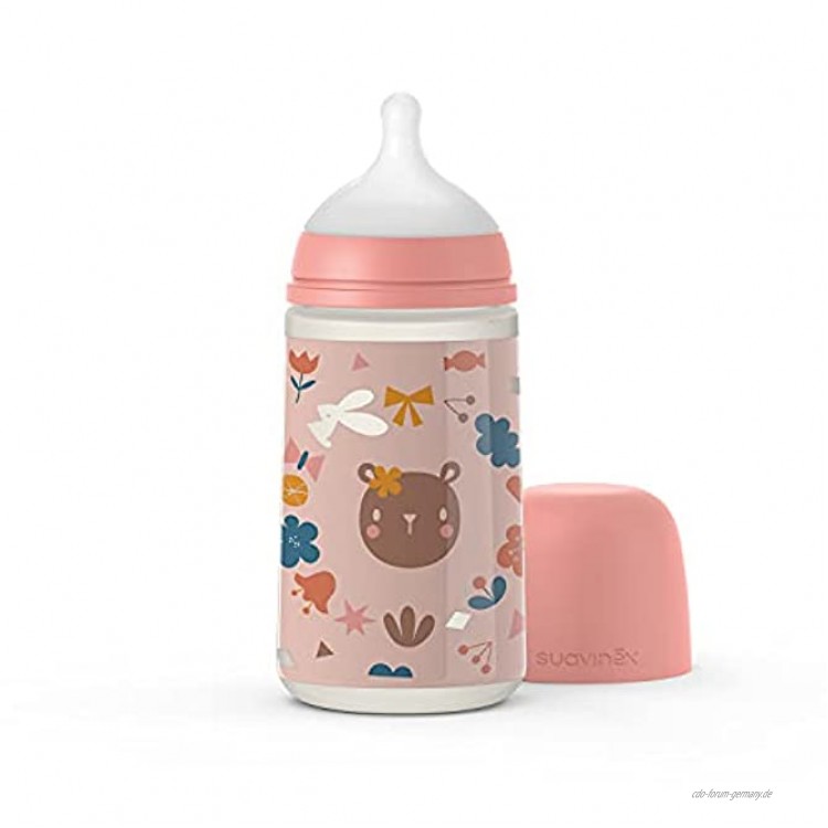 Suavinex 307082 Babyflasche 270 ml mit symmetrischem Sauger Sx Pro mittelgroß für Kinder ab +0 Rosa 99 g
